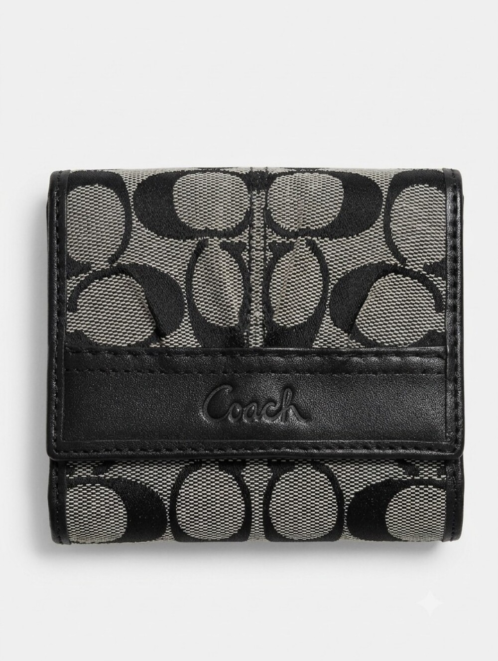 Coach Vintage Y2K Black & Gray Signature Jacquard Pleated Compact Wallet